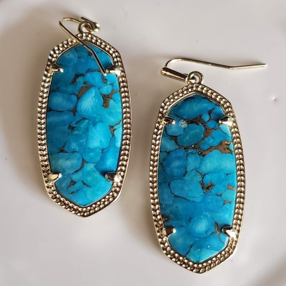 Kendra‎ Scott Elle Drop Earrings for Women Gold Plate Bronze Veined Turquoise